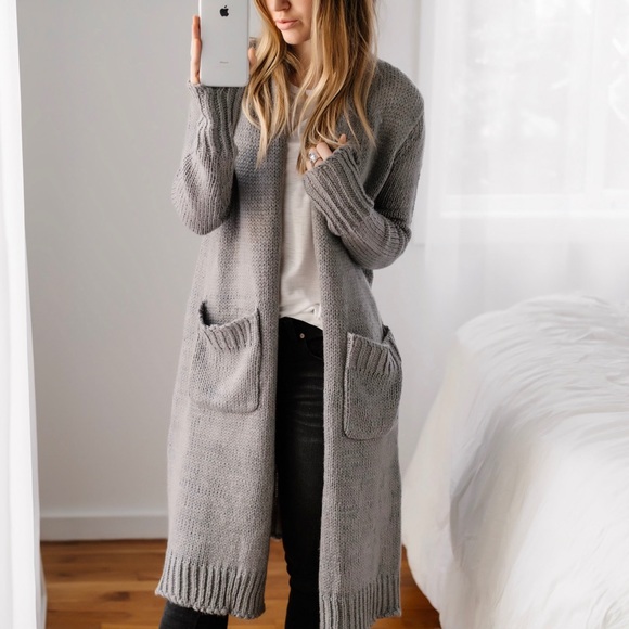 Long Gray Cozy Sweater Cardi - Picture 6 of 8